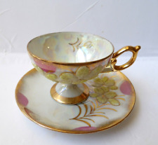 Vintage 3-D Iridescent Gold Trim Pedstal Tea Cup Saucer Set picture