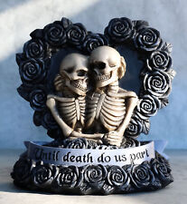 Love Never Dies Black Wedding Roses Heart Wreath Skeleton Couple Figurine Decor picture