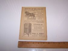 1920 RALPH A. MILLIKAN Harness Store / Vitanolas - Paper Ad THORNTOWN INDIANA picture