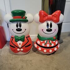 Disney 100 Mickey Minnie Mouse Lighted Christmas Blow Mold Snowman Set 23 inches picture