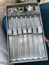 Christmas Glass Swizzle Stick Set of  6 Stir Sticks Snowman, reindeer & more 8