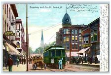 1908 Broadway Fox Street Trolley Classic Car Dirt Road Aurora Illinois Postcard picture