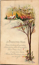 antique postcard Christmas Poem Snowy Cottage Chimney Smoke Sunset picture