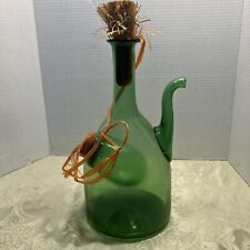 Vintage Italian Green Glass Wine Decanter Hand Blown With Ice Chamber & Stopper picture