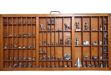 96 Miniature Pewter Collection Large Wooden Keystone Trinket Display Shadowbox   picture