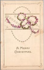 1910s MERRY CHRISTMAS Embossed Postcard Purple Flower Garland / Wreaths - 1913 picture