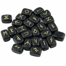25Pcs Healing Rune Stones Set Obsidian Crystal Elder Futhark Alphabet Lettering picture