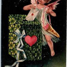 1909 To My Valentine Adorable Girl Pink Wings Cupid Clover Mailbox Germany A184 picture