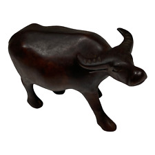 Vintage Hand Carved Wood Water Buffalo Figurine Animal Cow Bull Folk Art Kenya picture