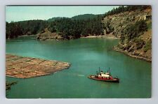 Puget Sound WA-Washington, Log Raft, Antique, Vintage Souvenir Postcard picture