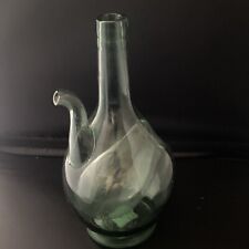 Vintage Italian Wine Decanter Keeper Cooler Green Blown Glass with Ice Hole. 10” picture