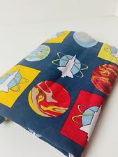 Vintage Flat Sheet Twin MCM ATOMIC Spaceship Planets Earth FABRIC  picture