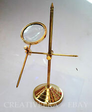 Solid Brass Desktop Magnifying Glass Vintage Adjustable Stand Magnifier Gifts picture