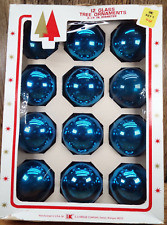 12 VTG Solid BLUE Christmas Ornaments Mercury Glass BRIGHT & SHINY 2  1/4 IN USA picture