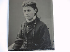 Antique 1890s Tintype Sepia Photograph Victorian Young Lady American Frontier  picture