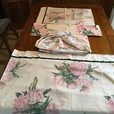Martex vintage full size sheet set with large floral print pink green on white picture