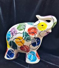 Turov Anatoly Ceramic Cow Figurine Hand-Painted Signed Circles 7 in long Vintage picture