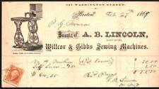1869 Boston - A B Lincoln - Willcox & Gibbs Sewing Machines - Letter Head Bill picture