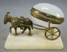Mid 19th Century French Gilt Brass Donkey Pulling Opaline Glass Egg Trinket Etui picture