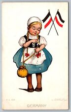 Postcard Germany Young Girl Model 1907 Flags Dress Rotograph Co Advertising Art picture