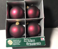 Set of 4 Kmart Mouth Blown Glass Ball Ornaments From Guatemala Burgundy Opulence picture