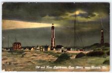 1911 OLD & NEW LIGHTHOUSES AT NIGHT CAPE HENRY NEAR NORFOLK VIRGINIA VA POSTCARD picture