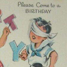 DA Line Card Birthday Party Invitation 1949 Used Pin the Tail on the Donkey picture