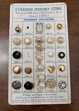Vintage STRAUSS IMPORT CORP. Salesman Sample Button Card - Pearl Glass Metal(E1) picture