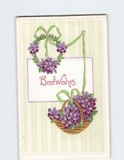 Postcard Best Wishes Flower Art Print Embossed Card picture