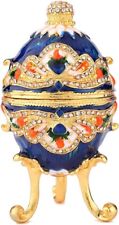 Faberge Egg Blue Gold Trinket Box Classic Hand-Painted Ornaments Jewelry Box picture