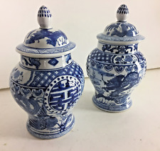 Vintage Blue & White Floral &Dragon&Double Happiness Lidded Ginger Jars picture
