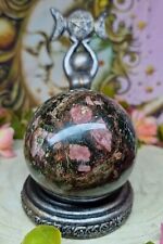 Stunning Rare Plum Blossom Jade/Jasper Crystal Sphere & Goddess Stand 63mm 368g picture
