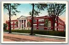 High School Greenfield Massachusetts WB Postcard PM Conway MA Cancel WOB Note picture