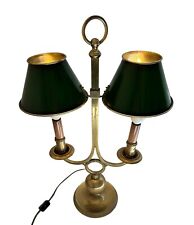 VTG Brass Tole Green Shade Student Desk Lamp French Bouillotte Double Arm Banker picture