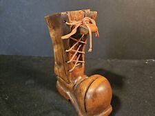Folk Art Rustic Hand Carved Wooden Boot 6