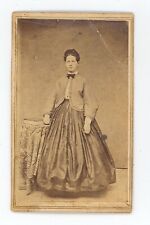Antique CDV Circa 1860s Beautiful Young Woman In Stunning Hoop Dress With Bow picture