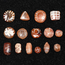 Lot Sale 15 Etched Carnelian Dzi Stone Beads with Stripes over 1500 years Old picture