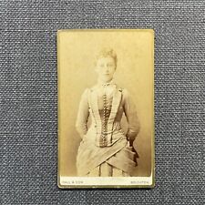CDV Photo Antique Portrait Young Woman Wearing Plaid Fashion Dress Pocket Watch picture