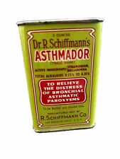 Asthmador Dr. R. Schiffmann's 6 Oz. Litho Tin Container, 1940s Inhalation Full picture