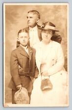 RPPC Dad Looks Away Mother & Son w/Hats AZO 1904-1918 ANTIQUE Postcard 1489 picture