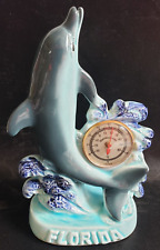 Vintage Florida Souvenir Ceramic Blue Dolphin Figurine with Working Thermometer  picture