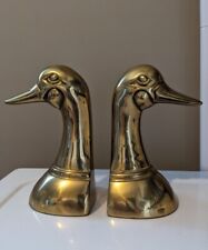 Vintage Brass Duck Head Bookends Mid Century Home Decor Retro 70s Library Den picture