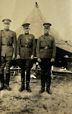 Vintage WW1 Military Photograph 3 American Soldiers Dress Uniform B/W Base Camp picture