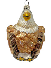Kurt Adler Polonaise Glass Eagle Ornament Golden Glitter 6” Americana picture