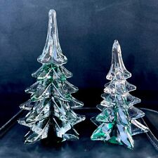 Vintage Murano Style Christmas Trees Handblown Green Made in Taiwan  6” & 4.5” picture