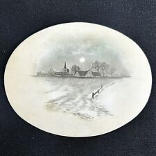 1880s Hatchet Baking Powder Trade Card Oval Night Moon Rural Landscape Church picture