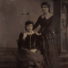 Adoring Women Holding Hands c1870 Antique 1/6 Plate Photo Ladies Girls Art A1757 picture