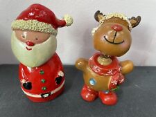 2 Vintage BOBBLE HEAD Reindeer Santa Claus CHRISTMAS Rhinestones SPRING 4 1/4