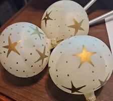 3 vintage Shabby white Frosted glass gold stars Christmas ornaments Target picture