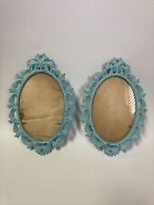 VTG Italian Ornate Victorian Metal Picture Frames Oval Wall Hanging Turquoise picture